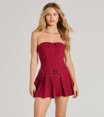Social Babe Belted Drop Waist Skater Romper