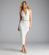 Flirty Ways Ruched High Slit Midi Skirt