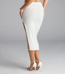Flirty Ways Ruched High Slit Midi Skirt