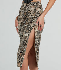 Rattle Me Up Snake Print Slit Midi Skirt
