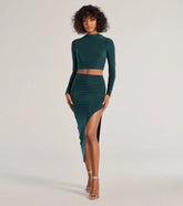 Bold Staple Ruched Asymmetrical Midi Skirt