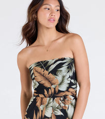 Tropical Breeze Strapless Wide-Leg Jumpsuit