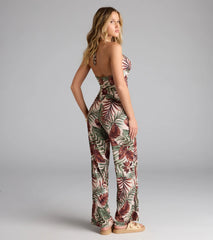 Vacay Mood Tropical Print Halter Cutout Jumpsuit