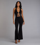 Double Dare Belted Cutout Flared-Leg Jumpsuit