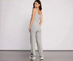 Casual and Chic Ribbed Tie Waist Jumpsuit
