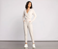 Feeling Casual Ribbed Surplice Jumpsuit
