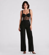 Sleek In Crepe Button Wide-Leg Pants