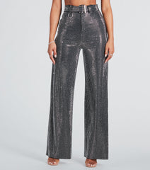 Gorgeous Bling Rhinestone Belted Wide-Leg Pants