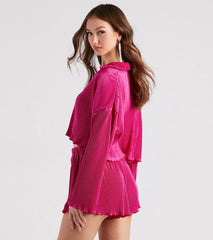 Just A Crush Satin Pleated Top And Shorts Set