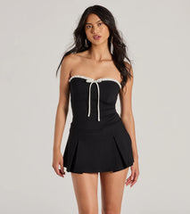 Cute Charm Strapless Ruffled Bow-Front Skater Romper