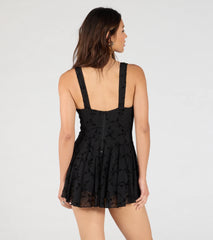 Flirty Instinct Flocked Floral Velvet Ruffle Romper