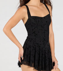 Flirty Instinct Flocked Floral Velvet Ruffle Romper