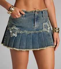 Star Struck Pleated Denim Mini Skirt