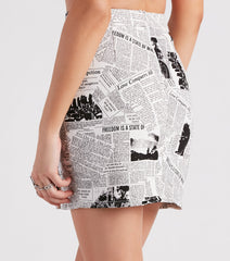 Headliner Newspaper Print Denim Skirt