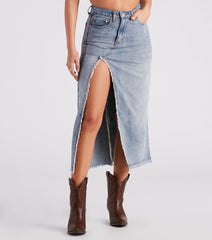 Babe In Denim High Slit Midi Skirt