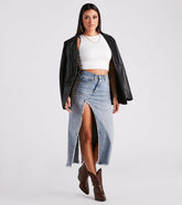 Babe In Denim High Slit Midi Skirt