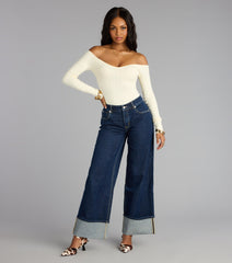 High Roll Mid-Rise Straight Leg Denim Jeans