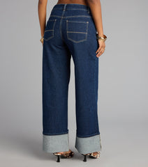 High Roll Mid-Rise Straight Leg Denim Jeans