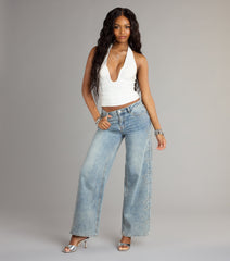 Starry Eyed Studded Wide Leg Denim Jeans
