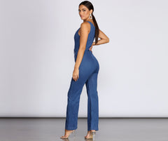 Zip Front Denim Jumpsuit