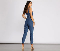 Busy Babe Zip Front Denim Jumpsuit