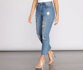 High Rise Straight Leg Destructed Denim Jeans