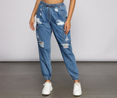 High Rise Denim Cargo Joggers