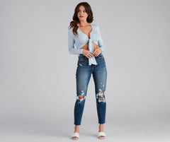 High-Rise Destructed Ankle Jeans