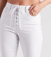 Bri High-Rise Lace-Up Flare Jeans By Windsor Denim