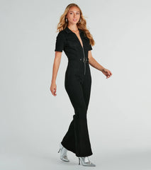 Revamped Retro Belted Flare Denim Jumpsuit