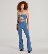 Double The Style Buckle Cutout Flare Denim Jumpsuit