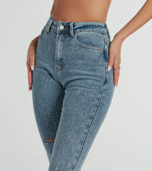 Glam Girlie Rhinestone High Waist Straight-Leg Jeans