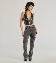 Bold High-Rise Acid Wash Cargo Jeans