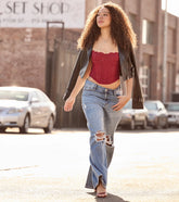 Edgy Allure Wide-Leg Distressed Denim Jeans