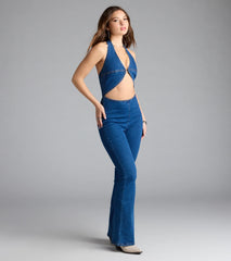 Season Premiere Halter Cutout Denim Jumpsuit