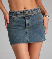 Buckle Up Bestie Belted Denim Mini Skirt