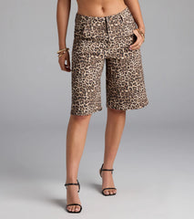 Running Wild Leopard Mid Rise Bermuda Denim Shorts