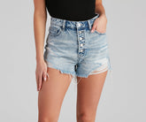 Reese High Waist Button Denim Shorts by Windsor Denim