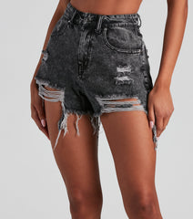 High Waist Acid Wash Shorts