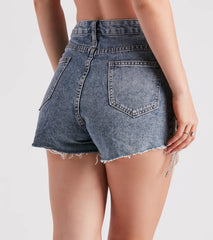 On The Fringe Rhinestone Denim Shorts