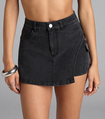 Iconic Street Style Mid-Rise Cargo Denim Skort