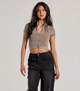 Trending Vibe Short Sleeve Zip Up Crop Top