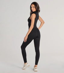 Off Duty Chic Sleeveless Collared Zip-Up Catsuit