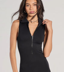 Off Duty Chic Sleeveless Collared Zip-Up Catsuit