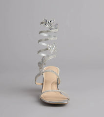 Flutter Up Rhinestone Spiral Strap Heels