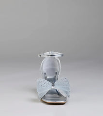 Fancy Looks Rhinestone Bow Metallic Block Heels