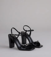 Booked And Busy Rhinestone Buckle Block Heels