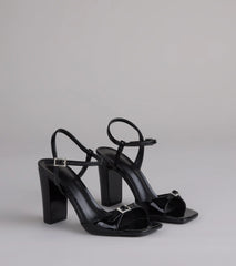 Booked And Busy Rhinestone Buckle Block Heels