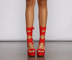 Lace-Up Faux Suede Platform Block Heels
