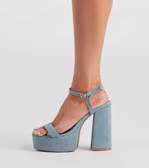 Diva Alert Denim Platform Block Heels